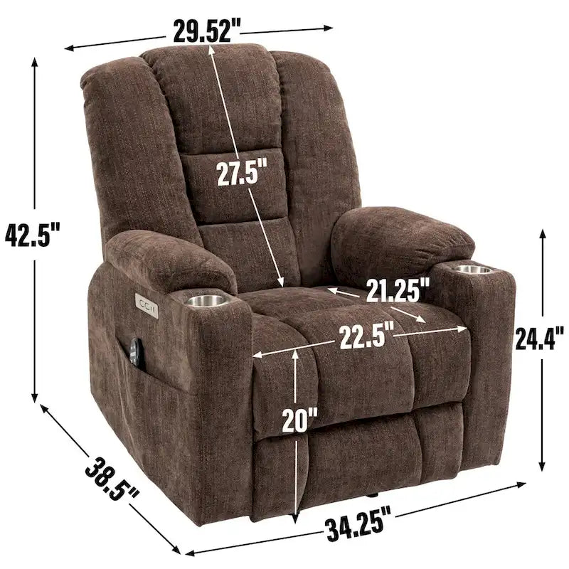 Large Power Lift Recliner Chair with Massage and Heat for Elderly, Wide Recliners, with USB and Type C Ports,2 Cup Holders