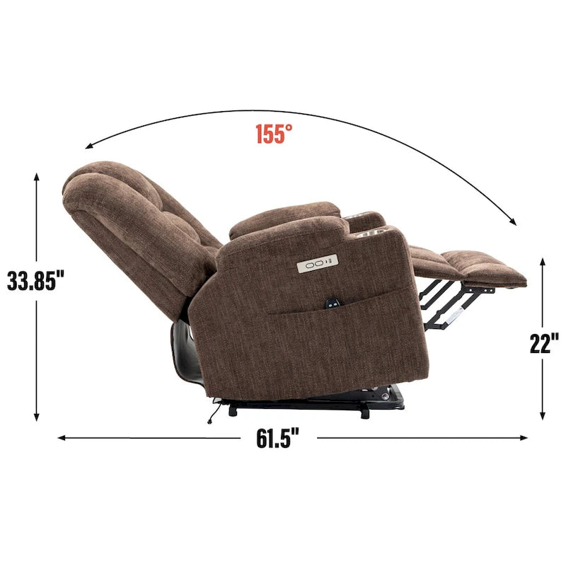 Large Power Lift Recliner Chair with Massage and Heat for Elderly, Wide Recliners, with USB and Type C Ports,2 Cup Holders
