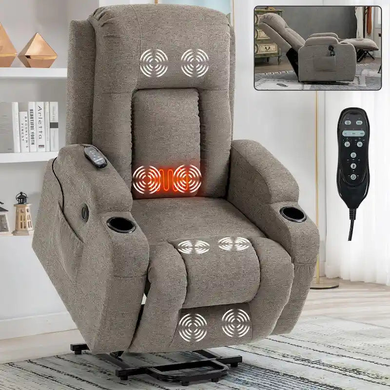 Large Power Lift Recliner Chair with Massage and Heat for Elderly, Wide Recliners, with USB and Type C Ports,2 Cup Holders