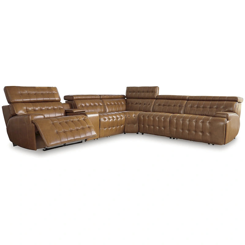 Medium Brown 6-Piece Power Reclining Sectional - 124W x 110D x 34H