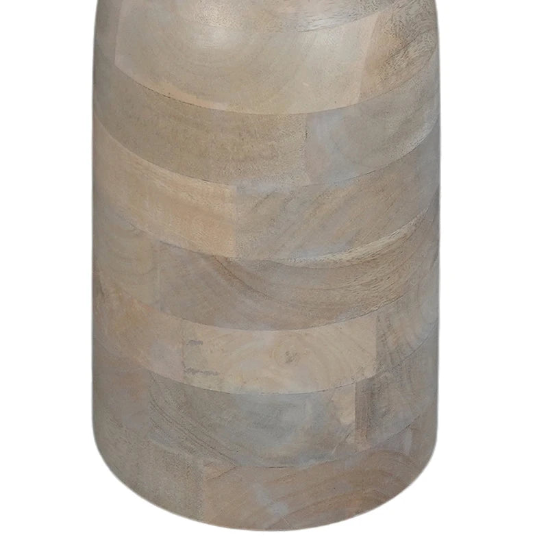 12 Inch Round Side End Table, Turned Pedestal Base, Beige Mango Wood in Natural Brown Finish
