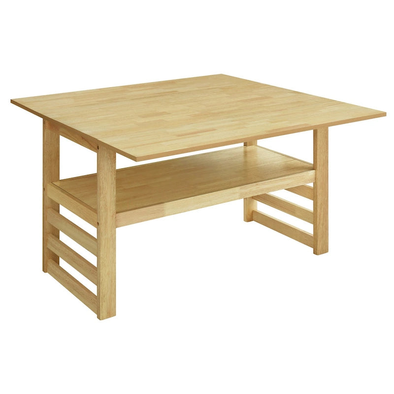Wood Dining Table Set for 4, Extendable Square Kitchen Table Set with Two Drop Leaves, Storage Shelf and 4 Upholstered Chairs