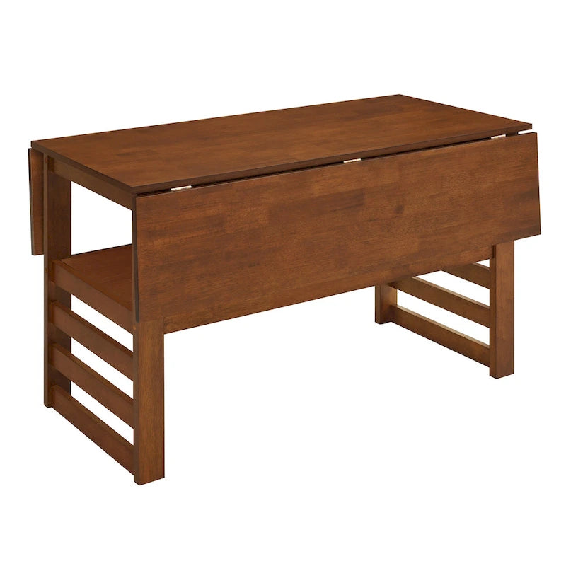 Wood Dining Table Set for 4, Extendable Square Kitchen Table Set with Two Drop Leaves, Storage Shelf and 4 Upholstered Chairs