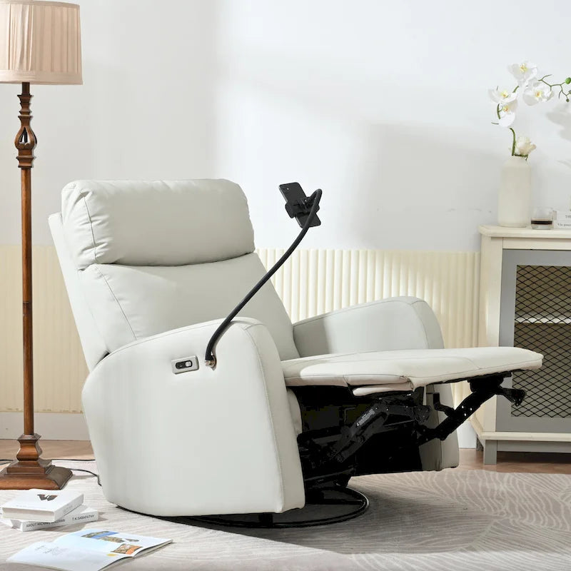 Grey Power Recliner with Swivel, USB Ports & Adjustable Footrest