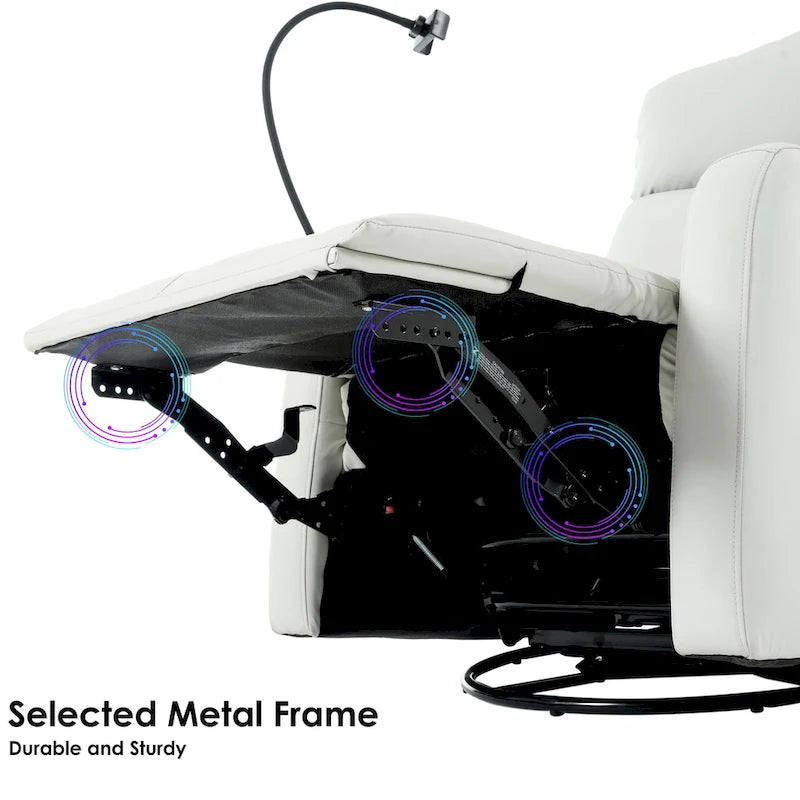 Grey Power Recliner with Swivel, USB Ports & Adjustable Footrest