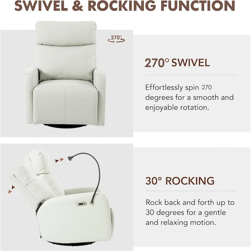 Grey Power Recliner with Swivel, USB Ports & Adjustable Footrest