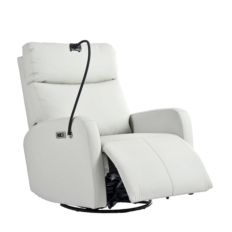 Grey Power Recliner with Swivel, USB Ports & Adjustable Footrest