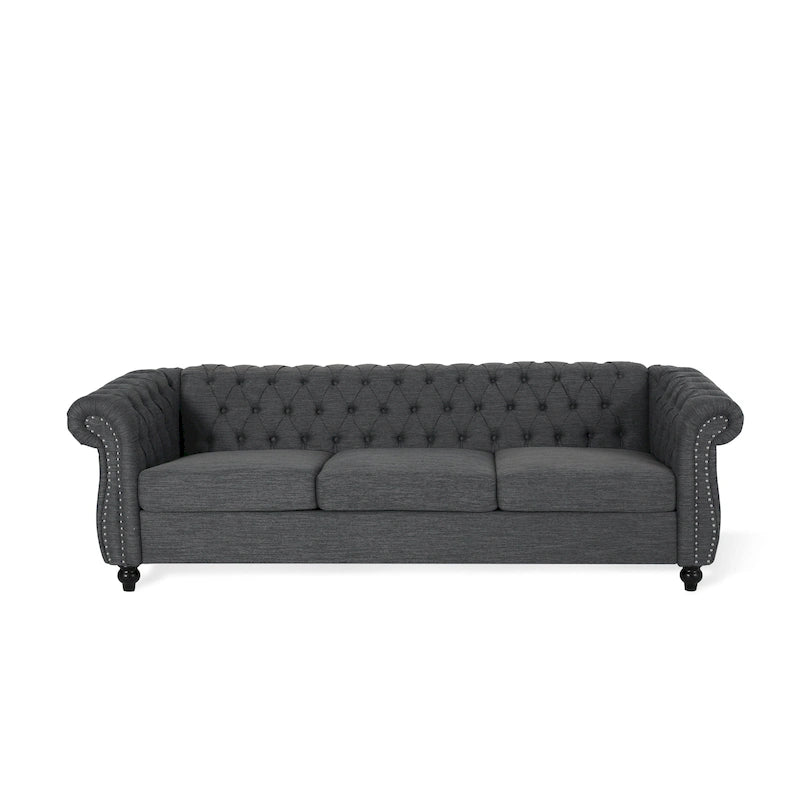 Button Tufted 3-seater Sofa with Nailheads