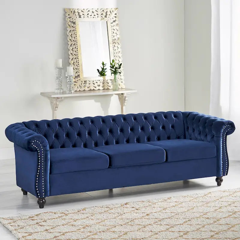 Button Tufted 3-seater Sofa with Nailheads