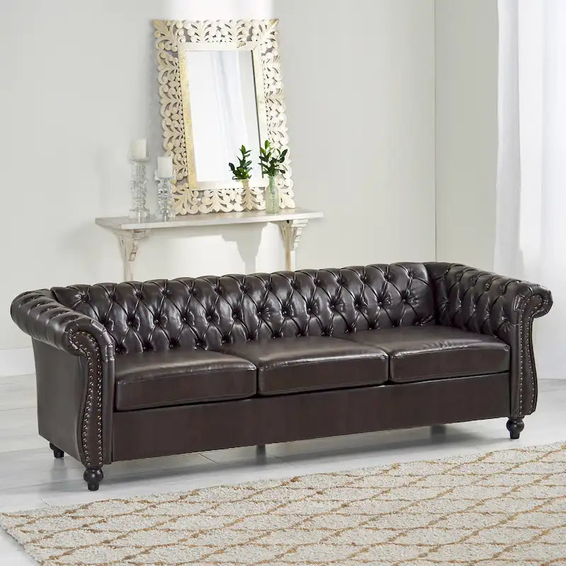 Button Tufted 3-seater Sofa with Nailheads