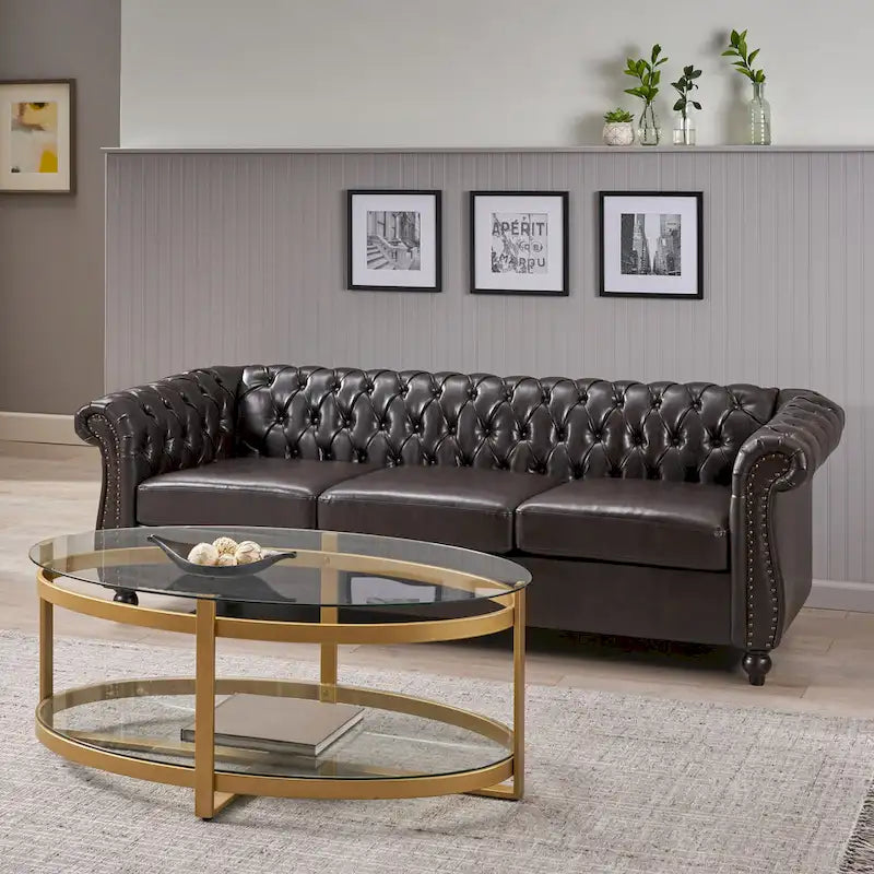 Button Tufted 3-seater Sofa with Nailheads