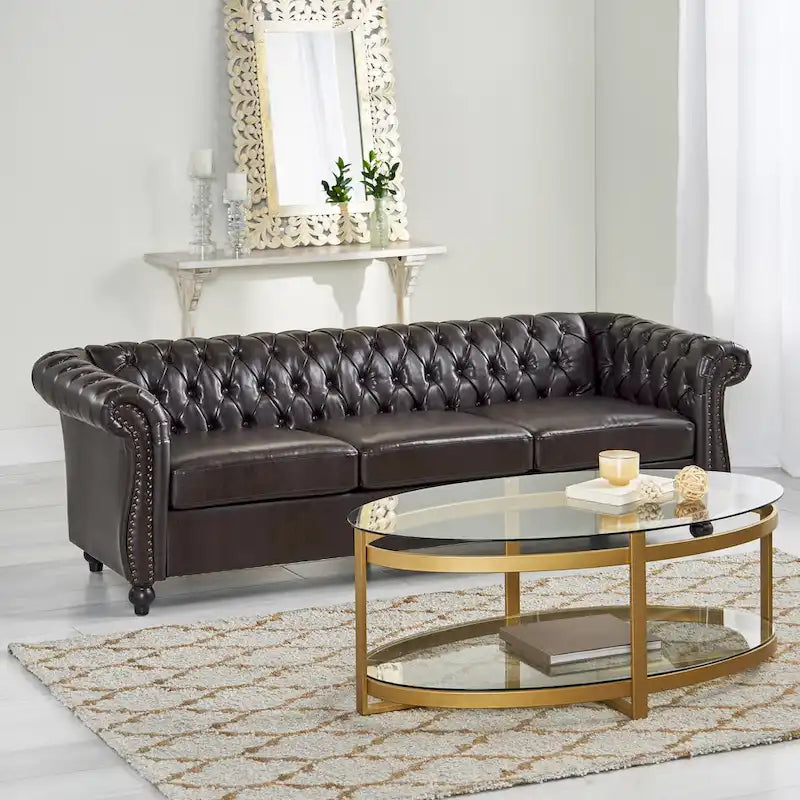 Button Tufted 3-seater Sofa with Nailheads