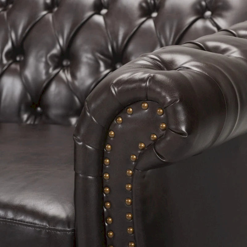 Button Tufted 3-seater Sofa with Nailheads