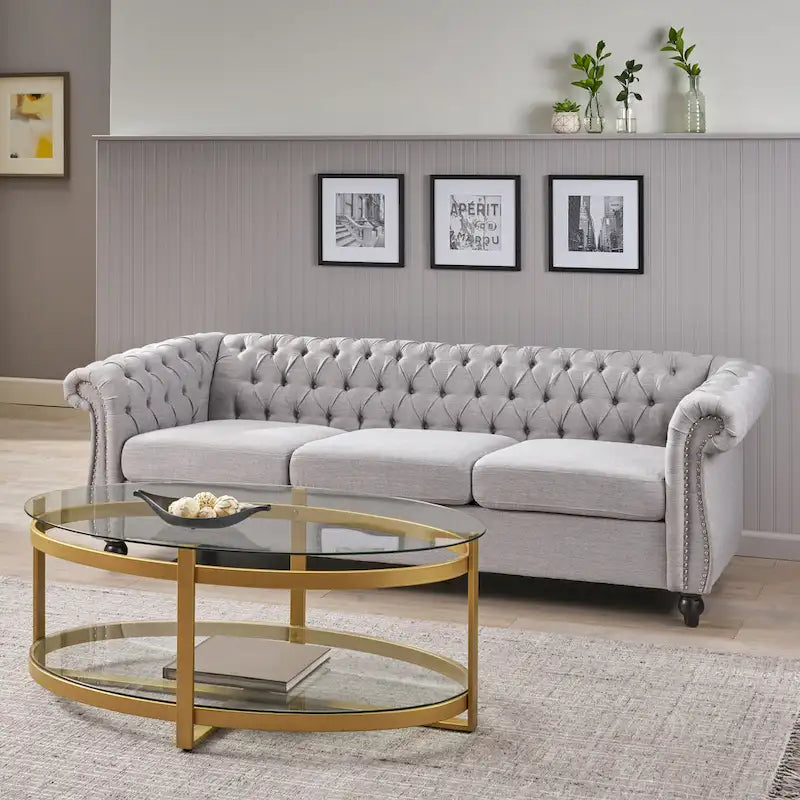 Button Tufted 3-seater Sofa with Nailheads
