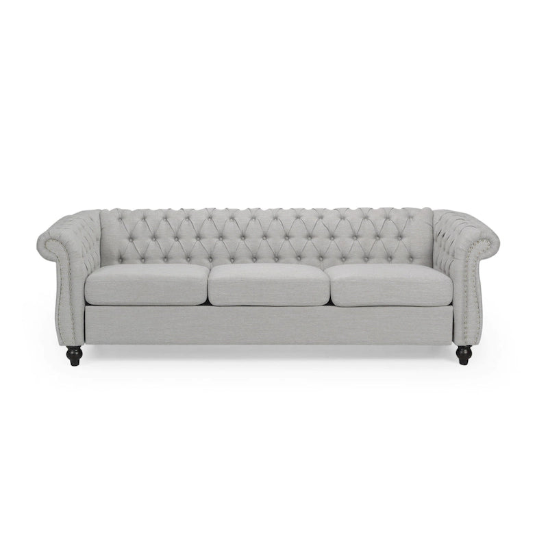 Button Tufted 3-seater Sofa with Nailheads