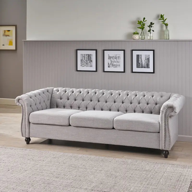 Button Tufted 3-seater Sofa with Nailheads