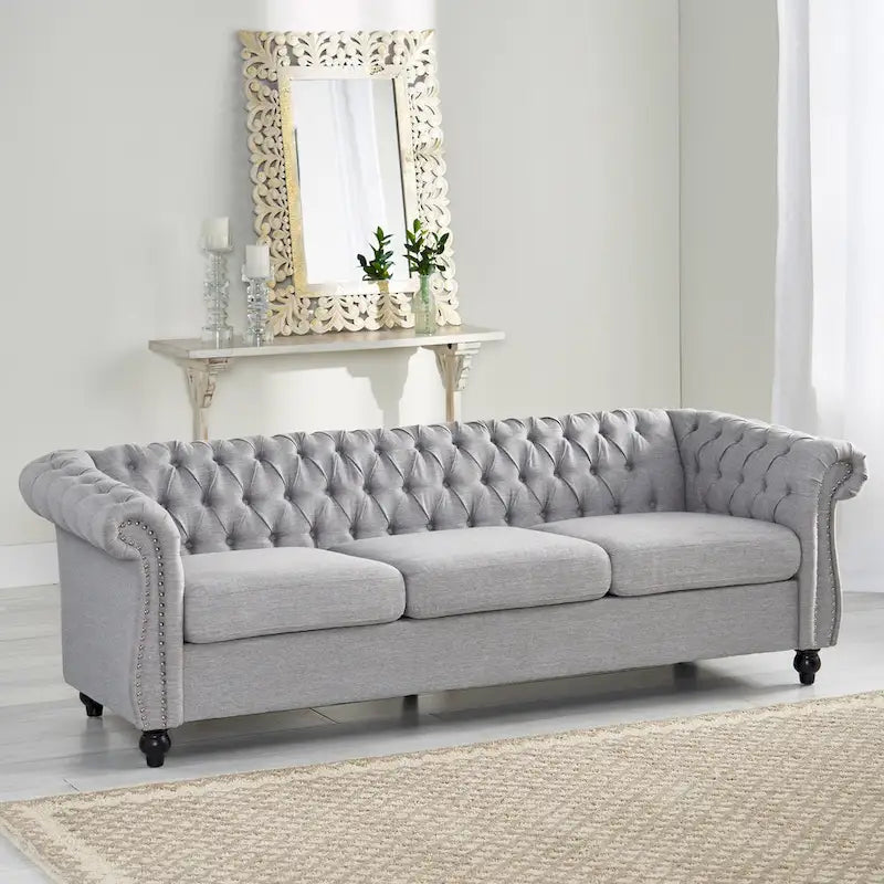 Button Tufted 3-seater Sofa with Nailheads