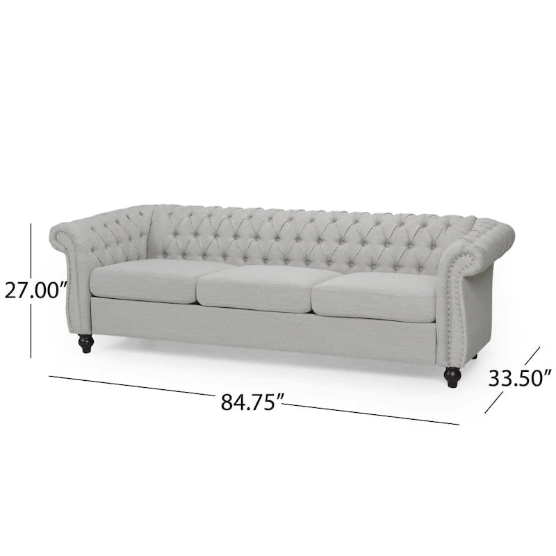 Button Tufted 3-seater Sofa with Nailheads