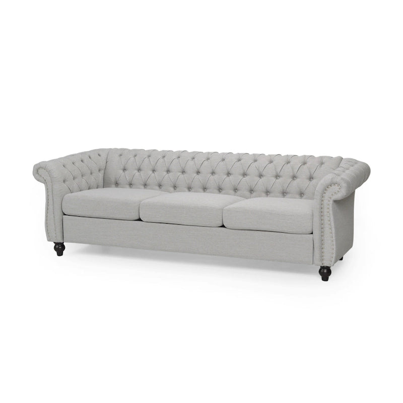 Button Tufted 3-seater Sofa with Nailheads