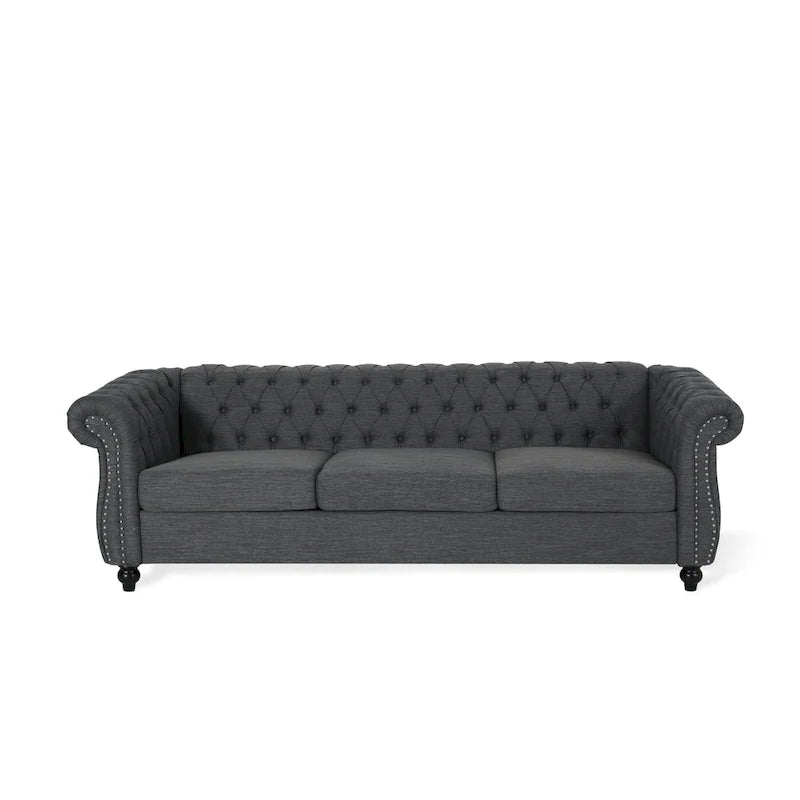 Button Tufted 3-seater Sofa with Nailheads