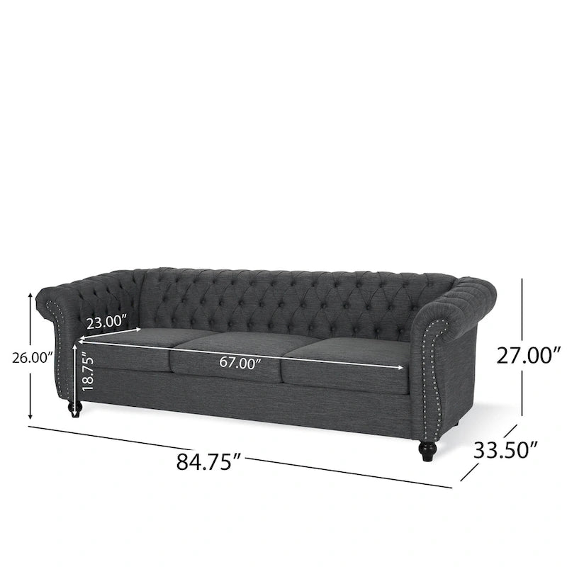 Button Tufted 3-seater Sofa with Nailheads