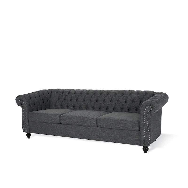 Button Tufted 3-seater Sofa with Nailheads