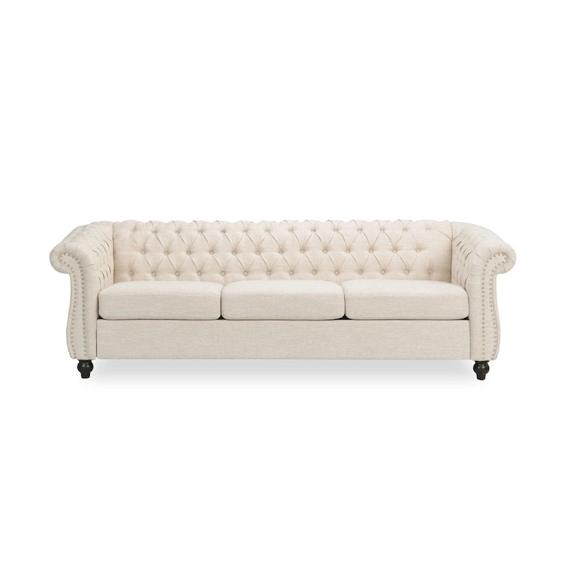 Button Tufted 3-seater Sofa with Nailheads