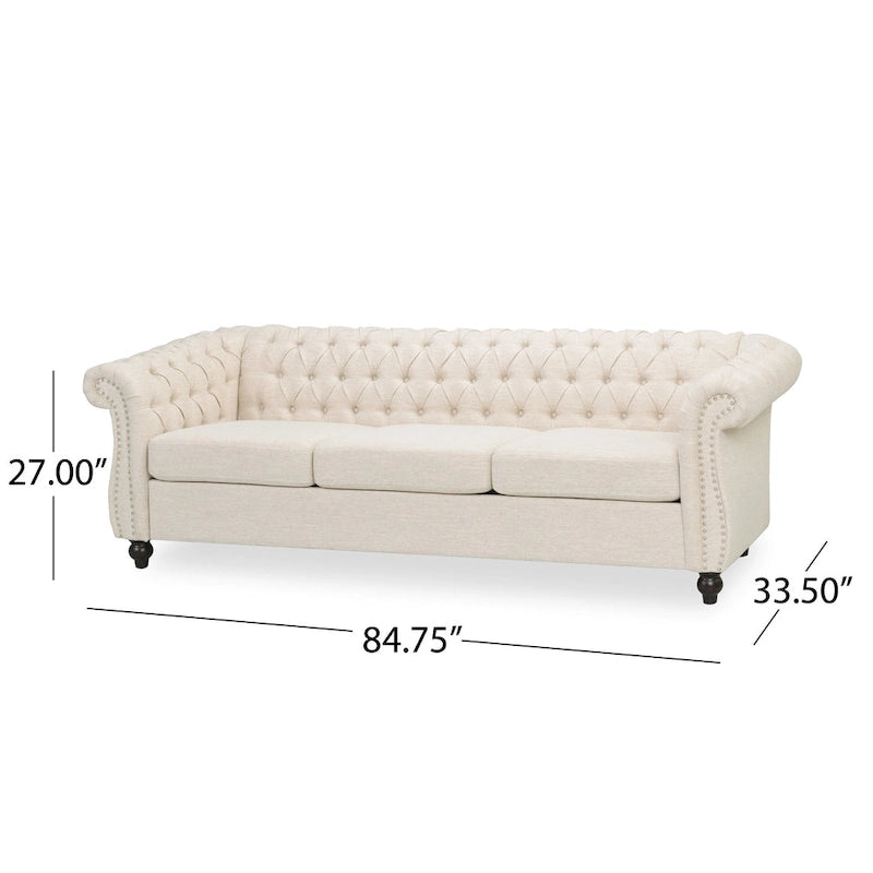 Button Tufted 3-seater Sofa with Nailheads