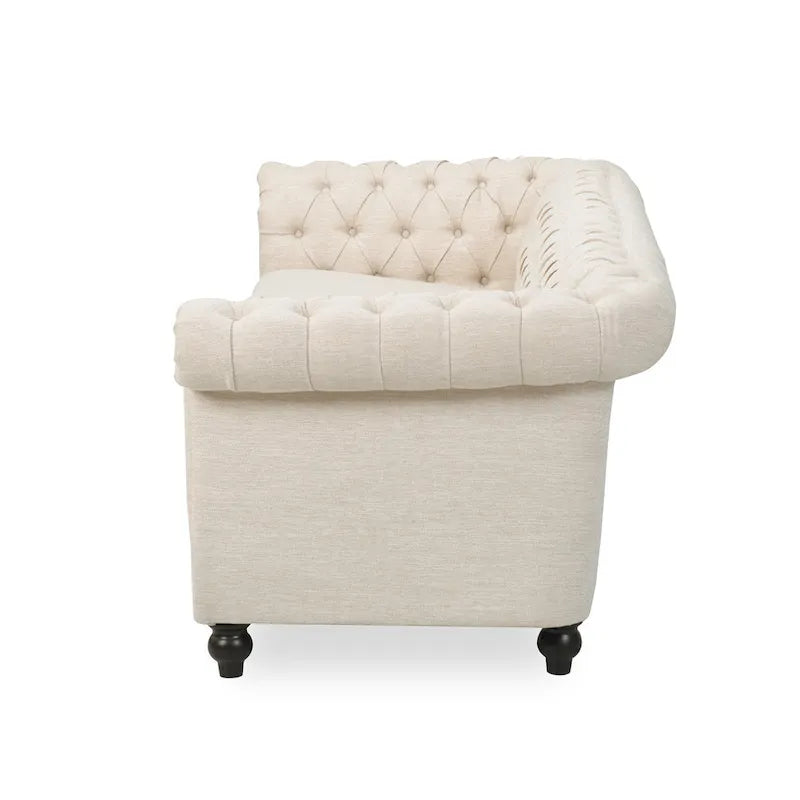 Button Tufted 3-seater Sofa with Nailheads