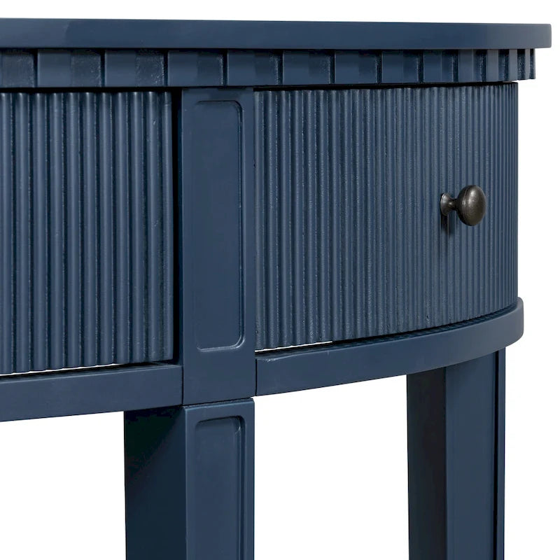 51.1 Modern Curved Console Table with Vertical Stripe Drawer Fronts for Entryway, Hallway, Living Room