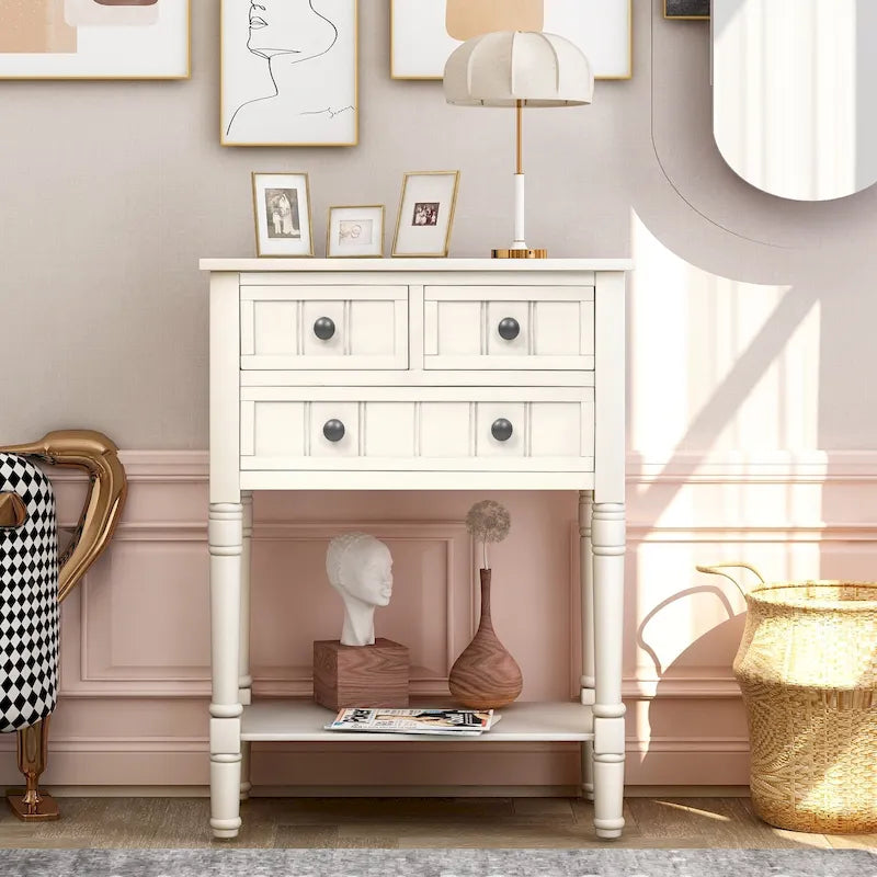 Wooden Console Table, Sofa Table with Storage Drawers and Shelf