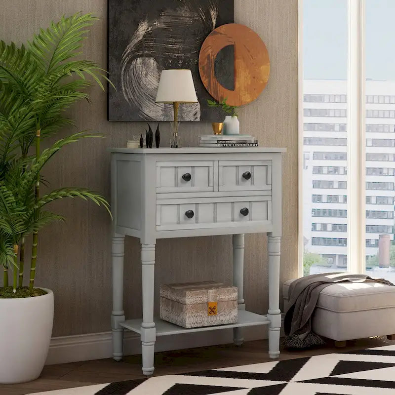 Wooden Console Table, Sofa Table with Storage Drawers and Shelf