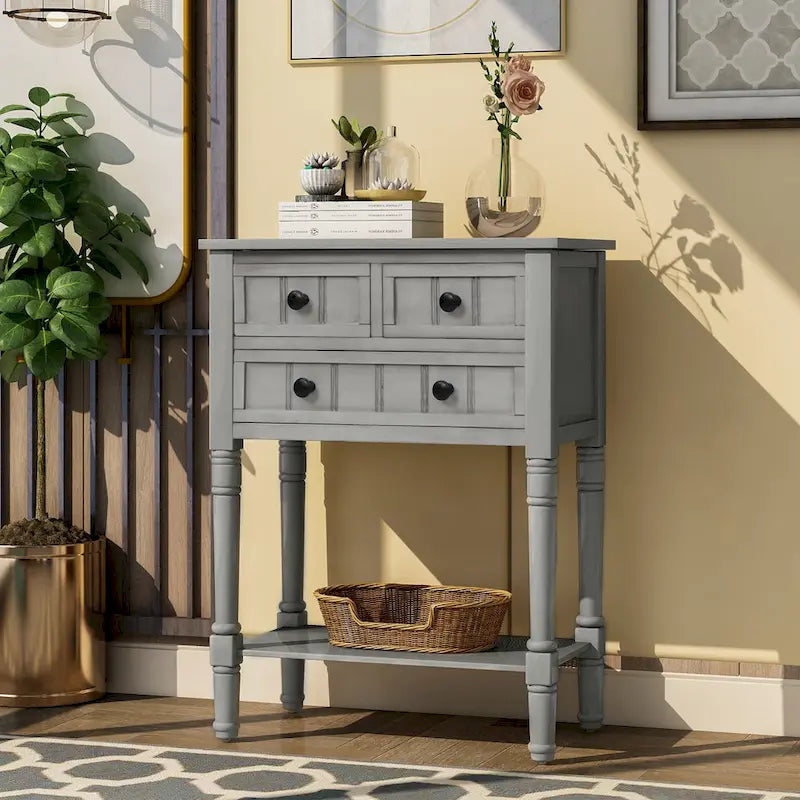 Wooden Console Table, Sofa Table with Storage Drawers and Shelf
