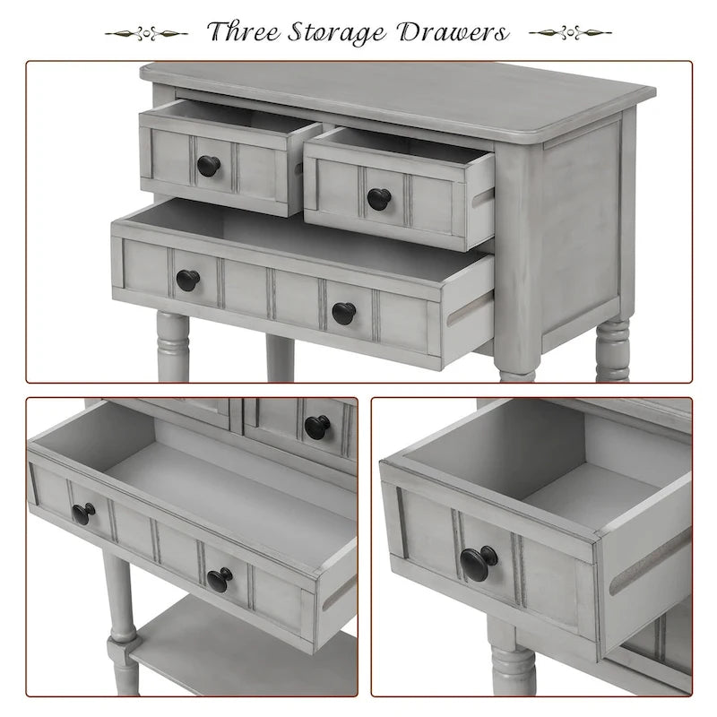 Wooden Console Table, Sofa Table with Storage Drawers and Shelf