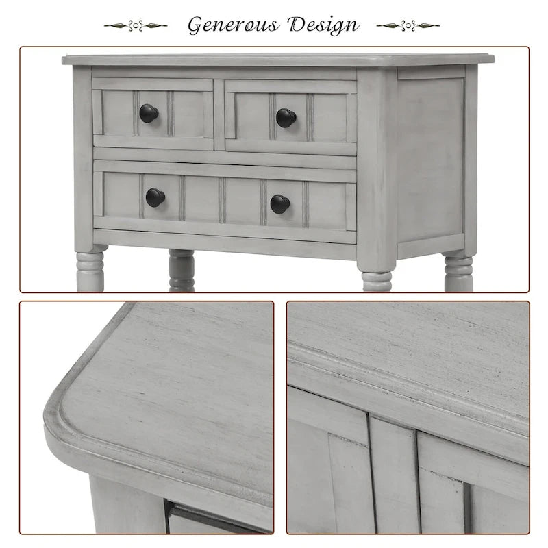 Wooden Console Table, Sofa Table with Storage Drawers and Shelf