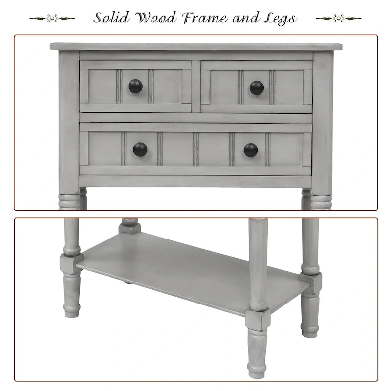 Wooden Console Table, Sofa Table with Storage Drawers and Shelf