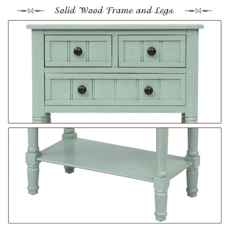 Wooden Console Table, Sofa Table with Storage Drawers and Shelf