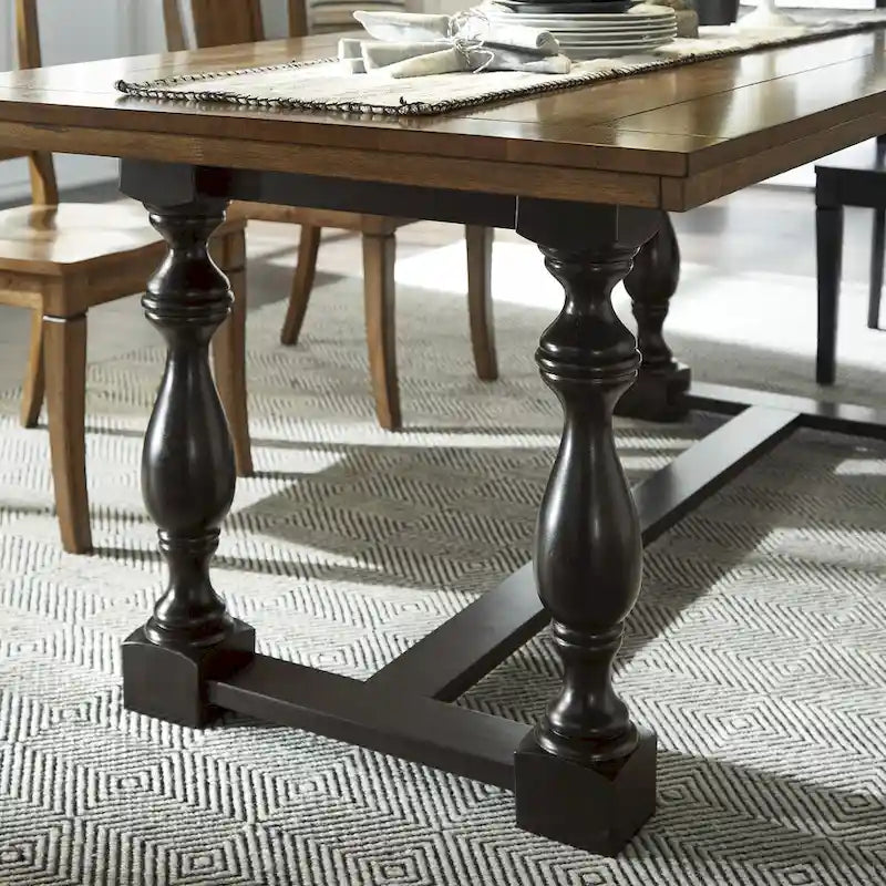78-Inch Oak Dining Table with Turned Leg Trestle Base