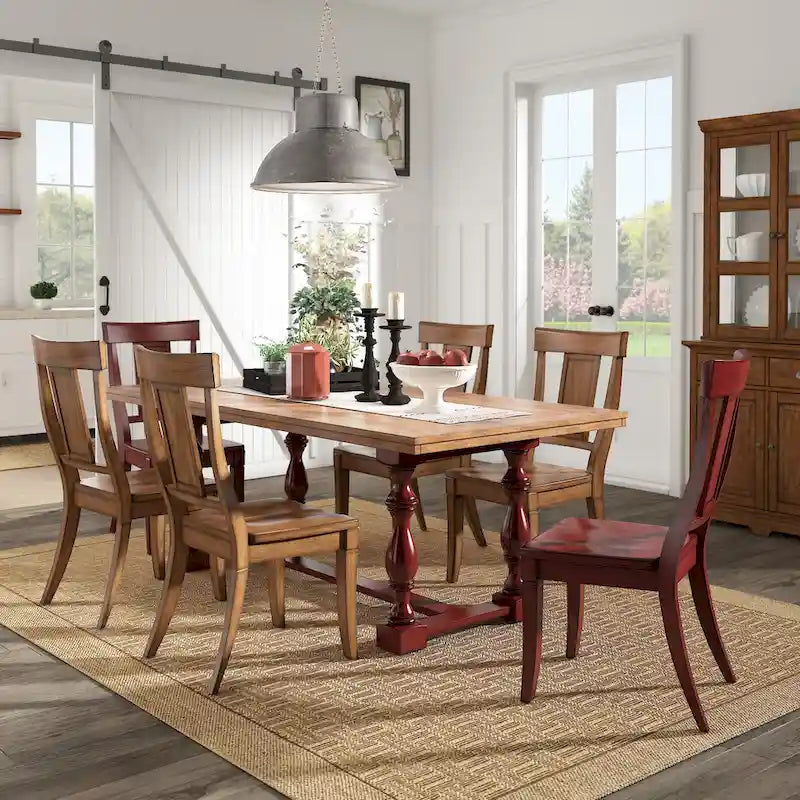 78-Inch Oak Dining Table with Turned Leg Trestle Base