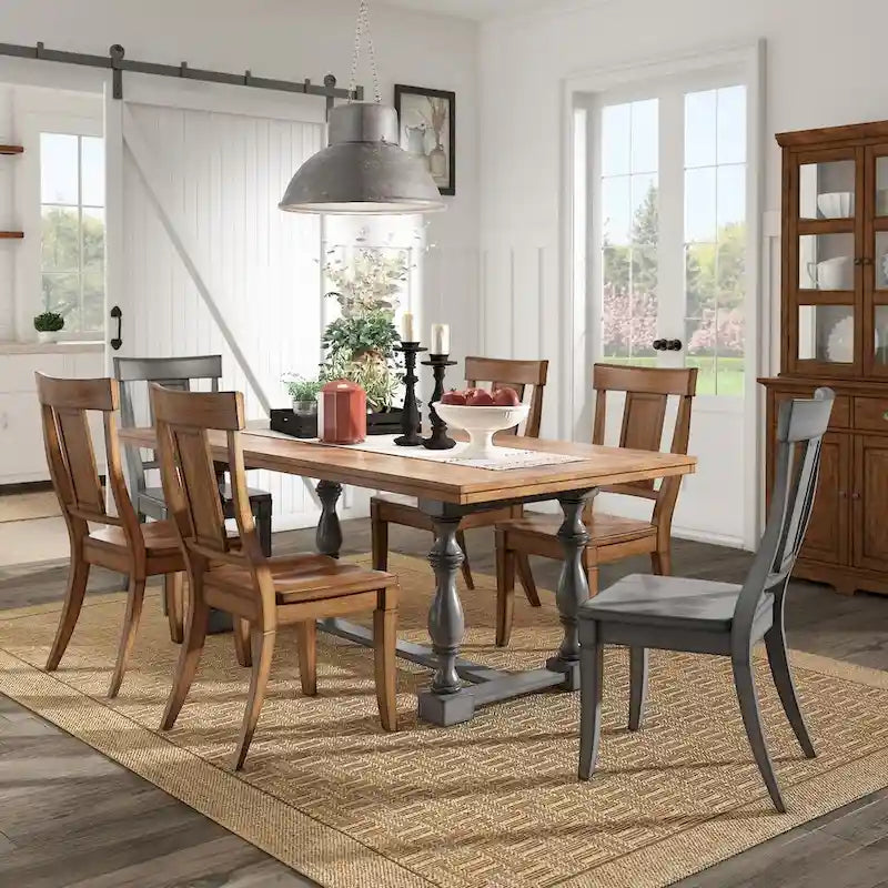 78-Inch Oak Dining Table with Turned Leg Trestle Base