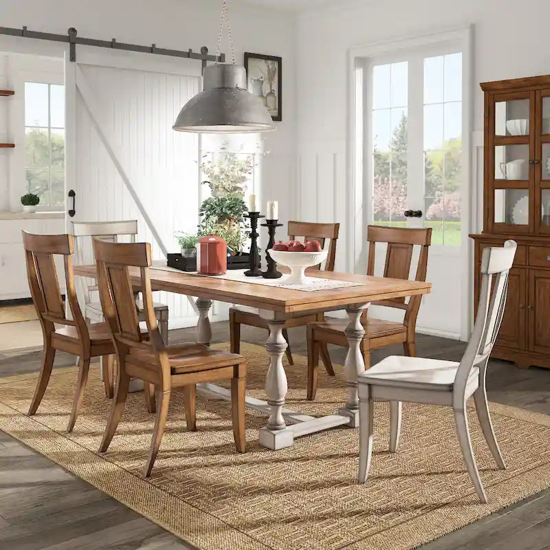 78-Inch Oak Dining Table with Turned Leg Trestle Base