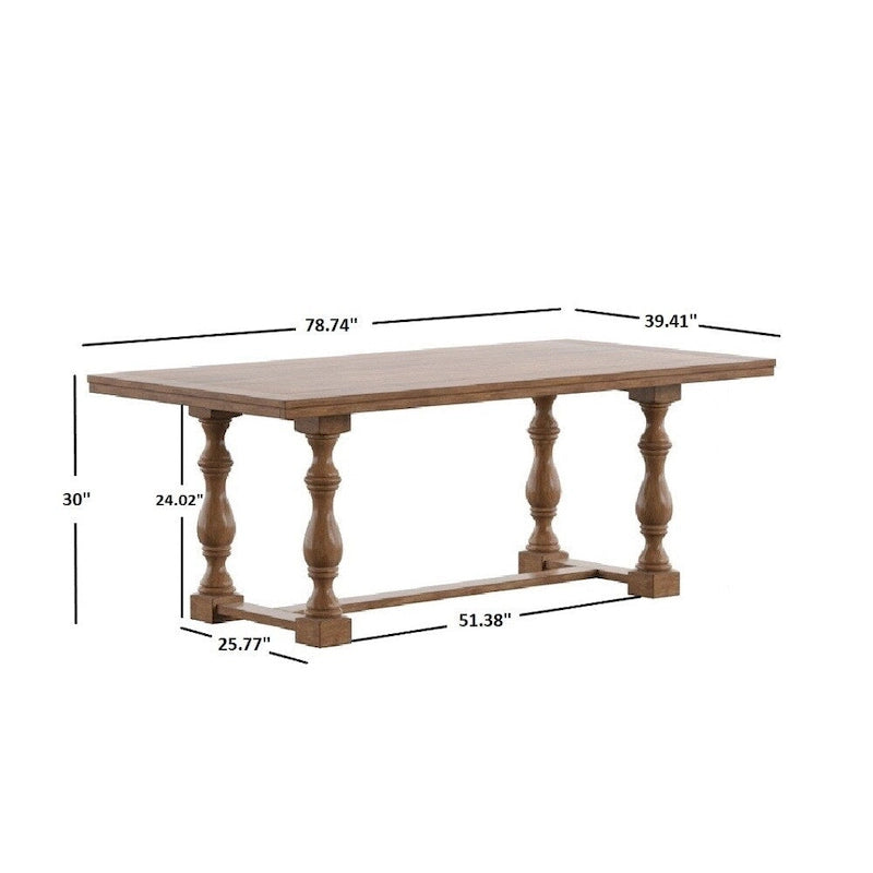 78-Inch Oak Dining Table with Turned Leg Trestle Base
