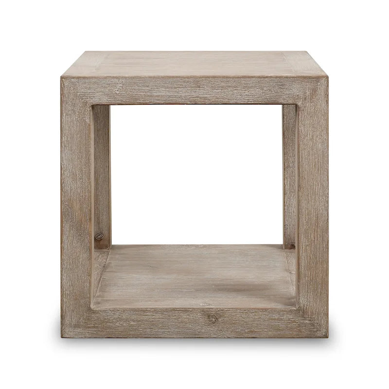 Peking Grand Framed Square Side Table, 22 Inch Tall, Weathered White Wash Finish