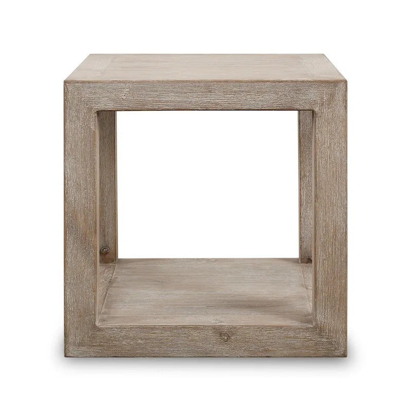 Peking Grand Framed Square Side Table, 22 Inch Tall, Weathered White Wash Finish
