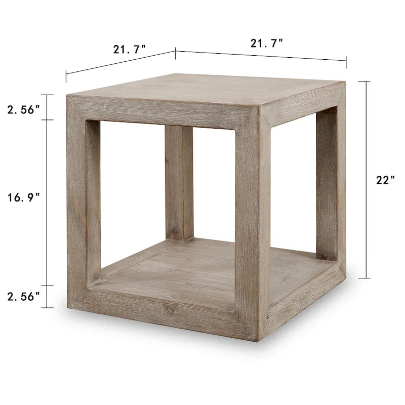 Peking Grand Framed Square Side Table, 22 Inch Tall, Weathered White Wash Finish