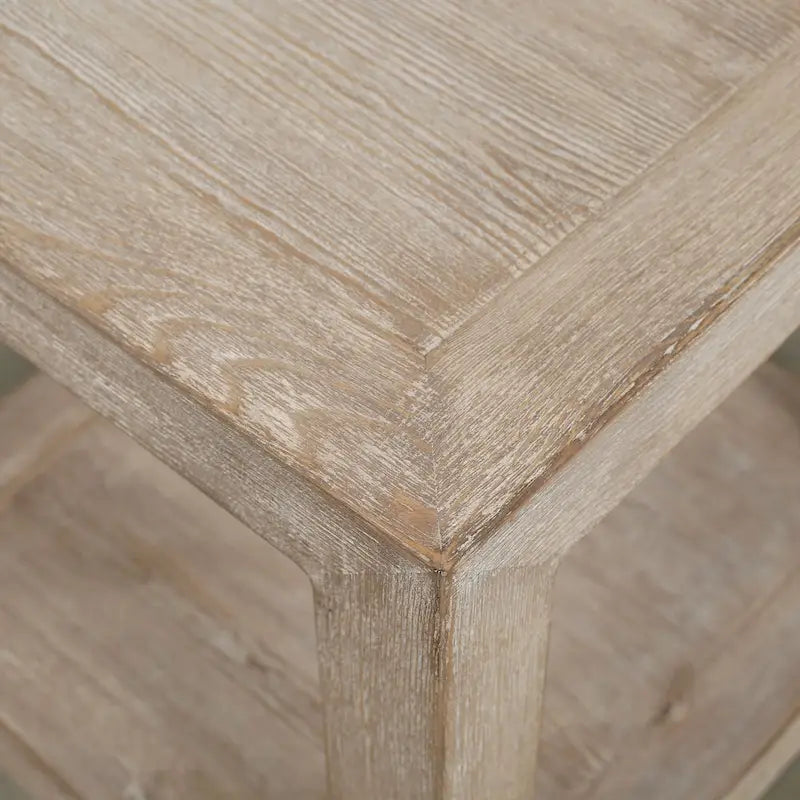 Peking Grand Framed Square Side Table, 22 Inch Tall, Weathered White Wash Finish