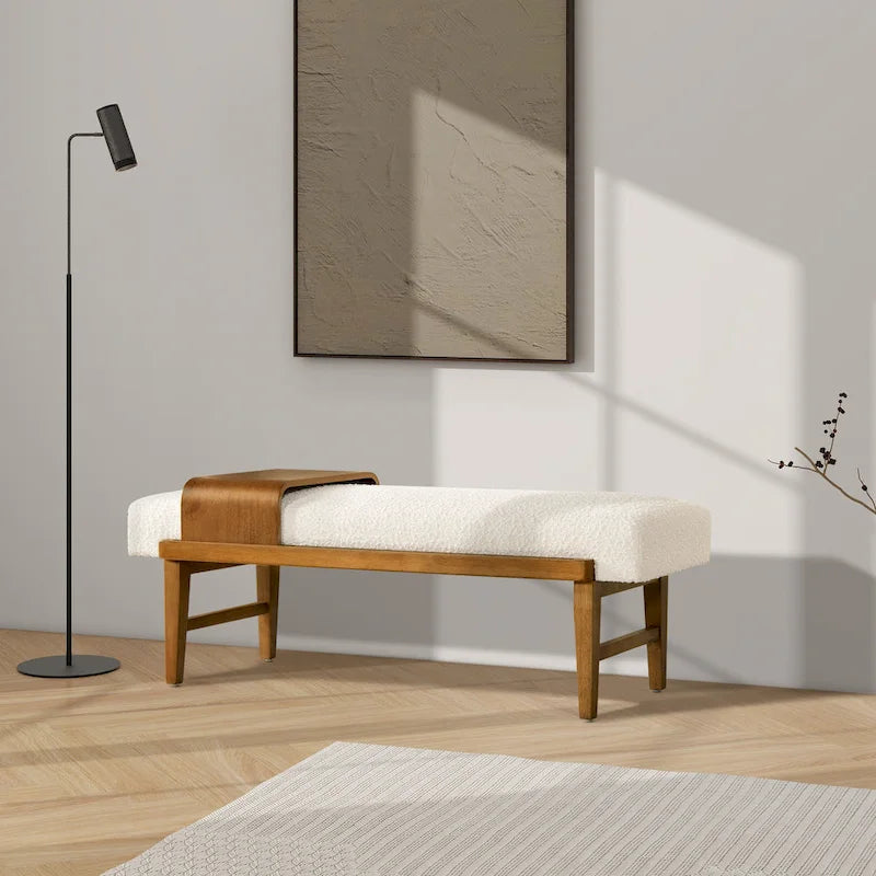 52" Boucle Faux Sherpa Modern Telephone Bench with Sliding Shelf