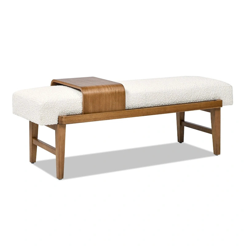 52" Boucle Faux Sherpa Modern Telephone Bench with Sliding Shelf