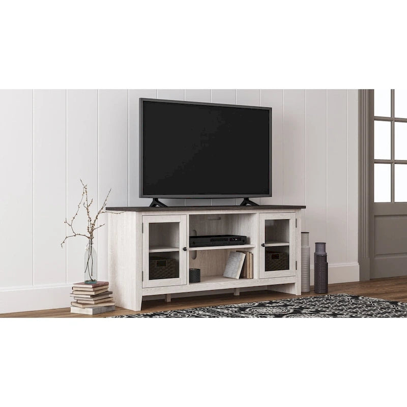 Casual Large TV Stand with Fireplace Option, White/Brown