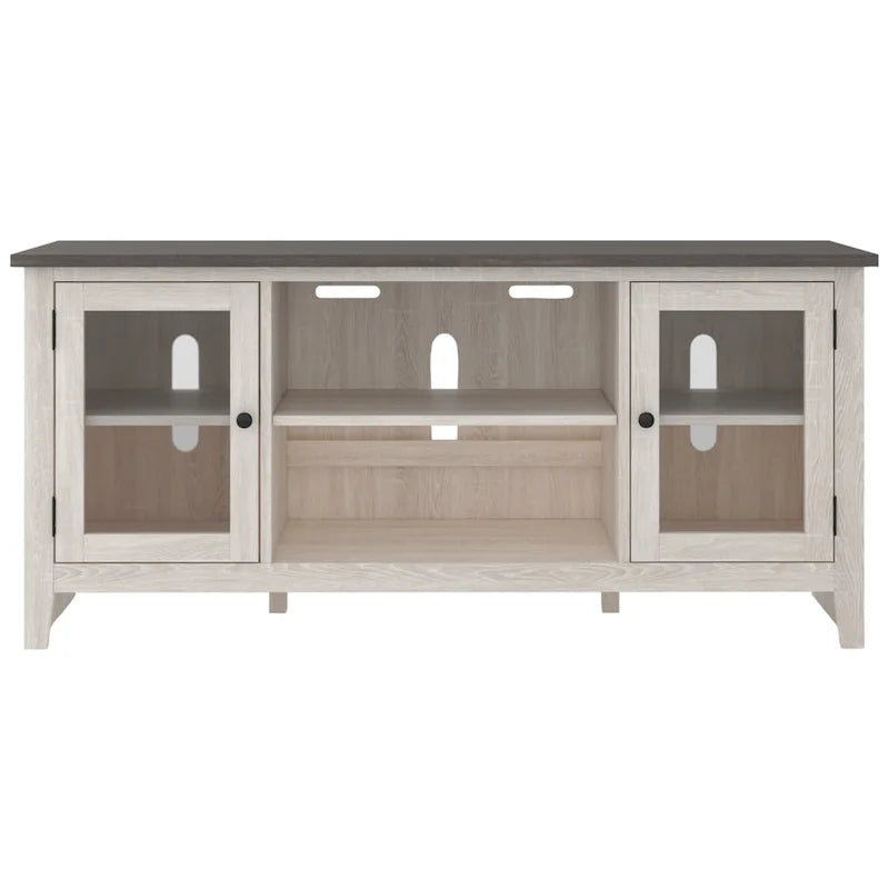 Casual Large TV Stand with Fireplace Option, White/Brown